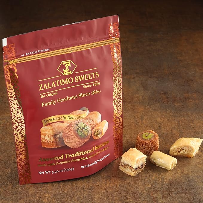 Zalatimo Sweets Since 1860, 100% All-Natural Assorted Baklava, Slightly Sweet, No Preservatives, No