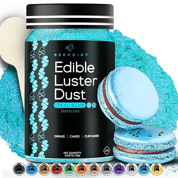 BeePoint Teal Blue Edible Luster Dust 15g - Food Grade, Vibrant Color Shimmer Powdered Dust for