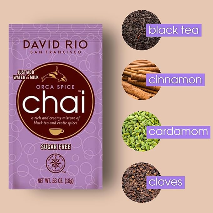Orca Spice Reduced Calorie Chai Tea Latte Mix, .63 Oz (Pack of 48), Single Serve Packets, Black