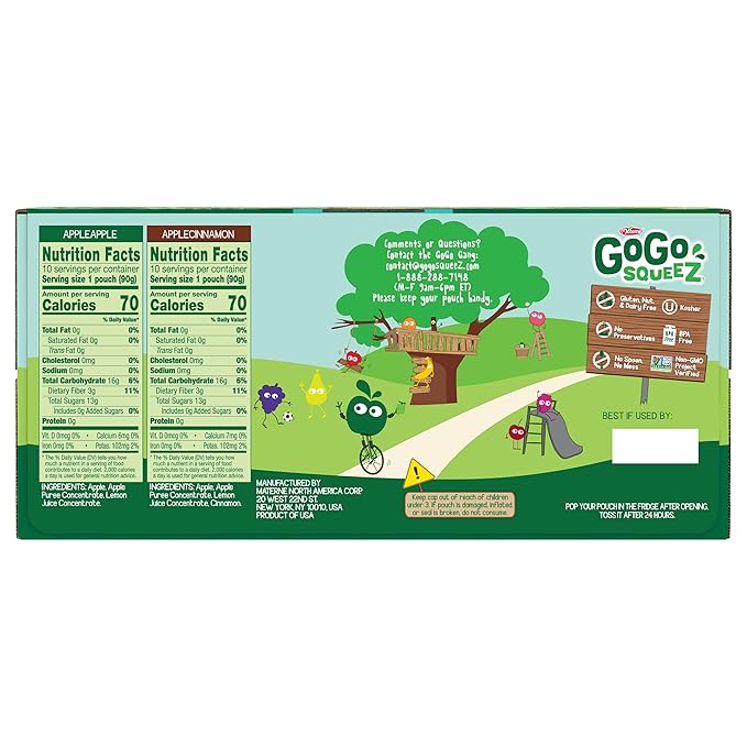 GoGo squeeZ Applesauce and Fruit Puree Variety Pack, Apple & Cinnamon, 3.2 oz (Pack of 20)