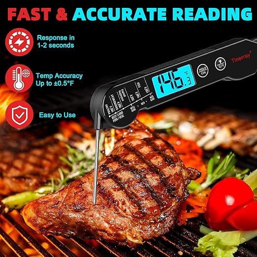Digital Meat Thermometer for Cooking, Grilling & BBQ - Ultra-Fast Instant Read Thermometer with