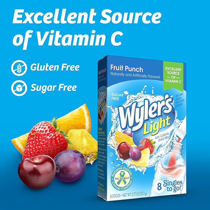 Wyler's Light Singles To Go Powder Packets, Water Drink Mix, Fruit Punch, 8 count/single serving