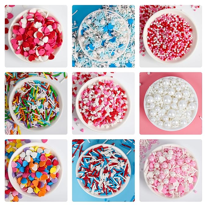 Edible Frozen Sprinkles ,Blue Heart White Snowflake Silver Star Pearl Jimmies