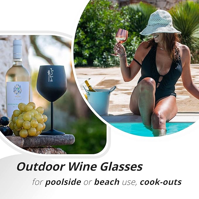 Gusto Nostro Stainless Steel Wine Glass - 18 oz - Unbreakable Black Wine Glasses for Travel