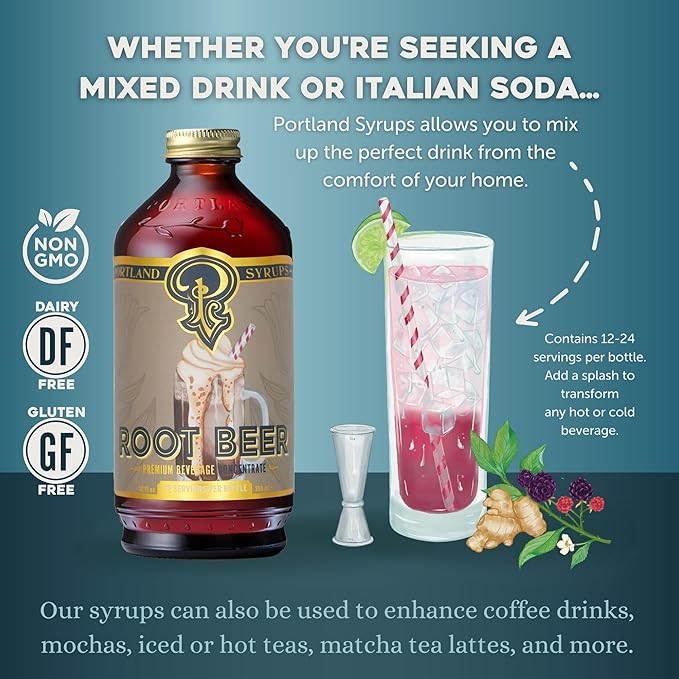 Portland Syrups Genuine Root Beer Syrup - Premium Beverage Concentrate for Authentic Cocktails