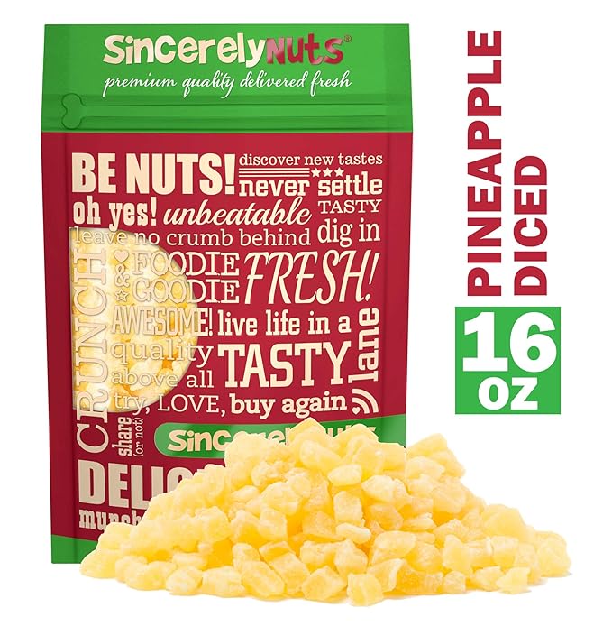 Sincerely Nuts Diced Pineapple (1 LB)-The Perfect Healthy Snack - Vegan, Gluten-Free and Kosher