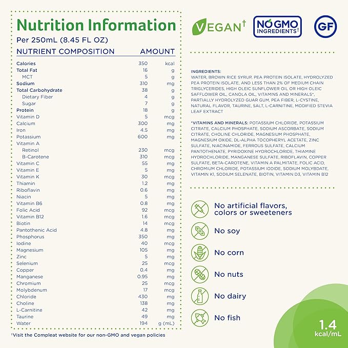 Compleat Standard 1.4 Plant-Based Vanilla Nutrition Shake - 18g Protein, 29 Vitamins & Minerals