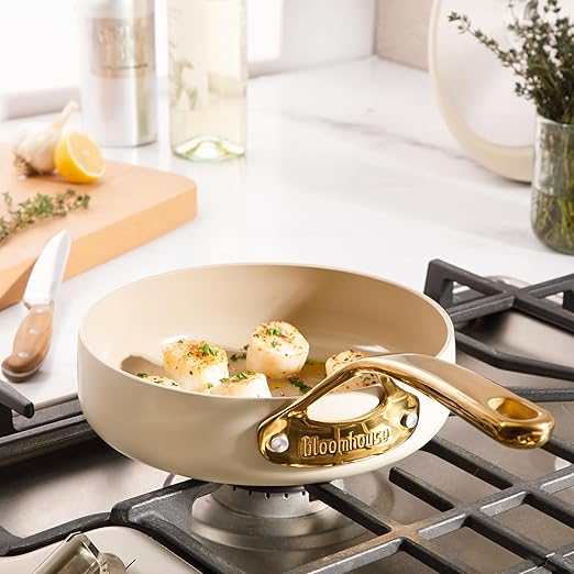 bloomhouse 8 Inch Heavy Duty Aluminum Premium PFA Free Ceramic Nonstick Saute/Deep Frying Pan