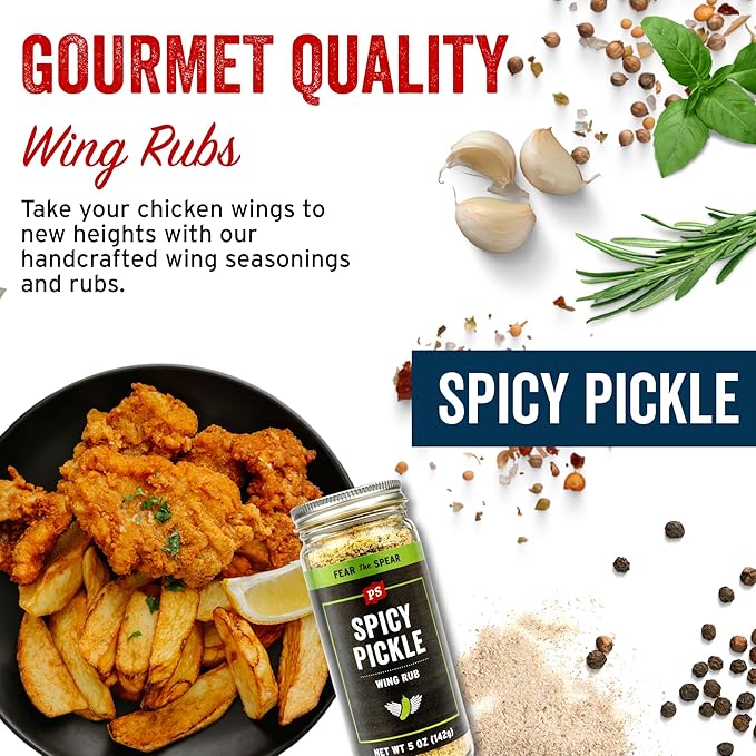 PS Seasoning Spicy Dill Pickle Wing Rub - Hot Chicken Dry Rub with Vinegar, Red Pepper, Dill