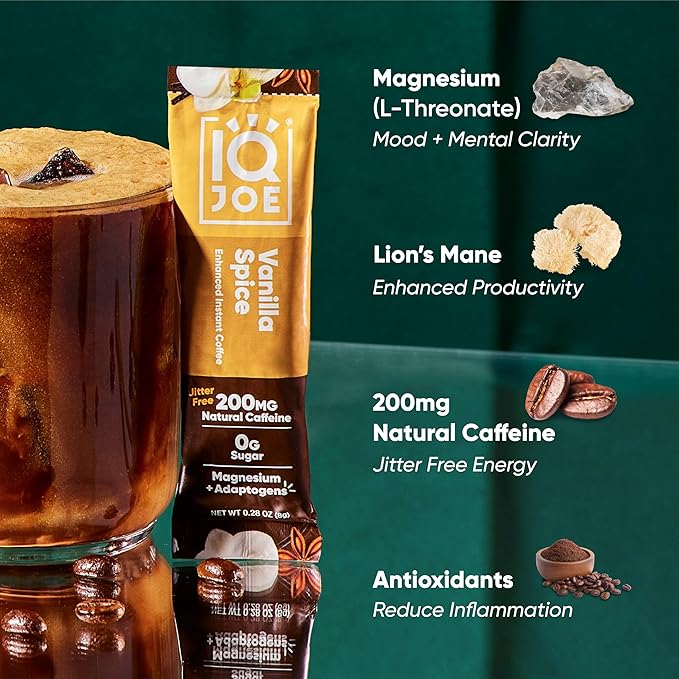 IQJOE Mushroom Coffee Packets (40 Servings) Lion’s Mane, Magtein Magnesium, Antioxidants