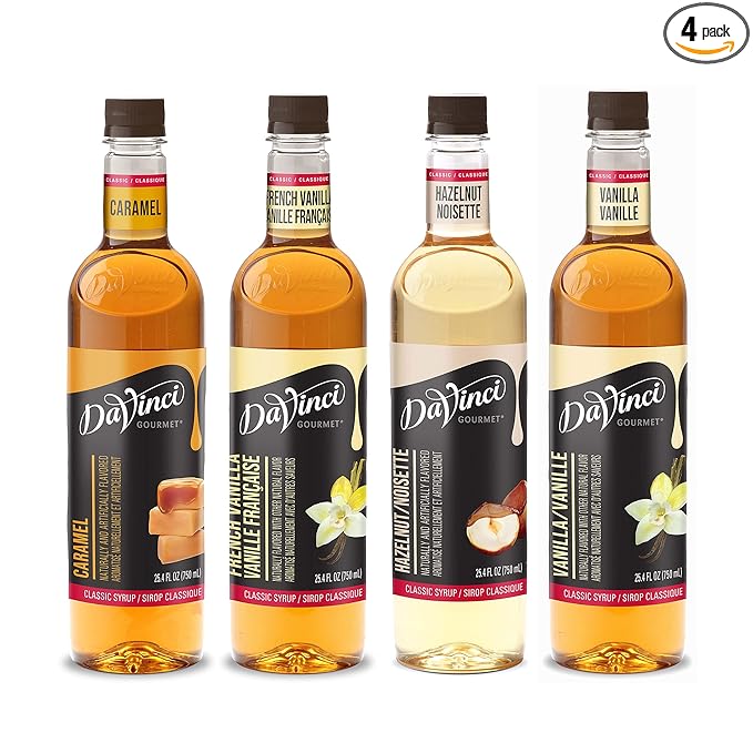 DaVinci Gourmet Syrup, Classic Coffeehouse Variety Pack - Caramel, French Vanilla, Hazelnut