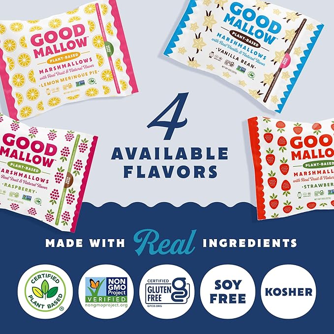 GoodMallow Vegan Marshmallows - Large Kosher Halal Gluten Free Dairy Free Healthy- Natural Gelatin