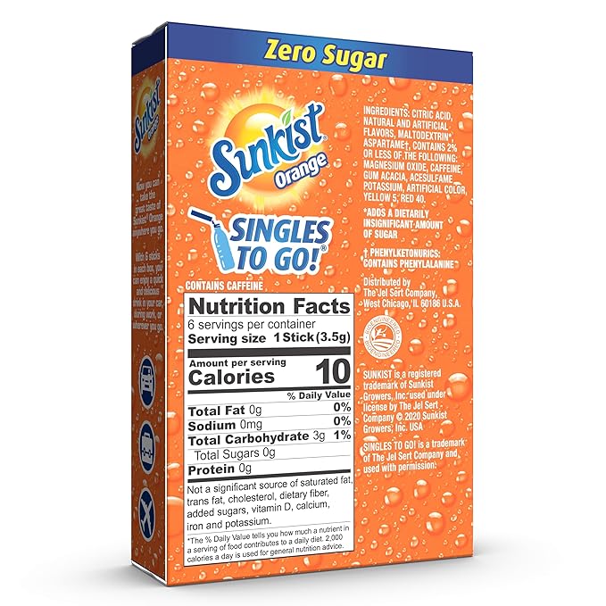 Sunkist Soda Orange Singles To Go Drink Mix, 12 Boxes with 6 Packets Each - 72 Total Servings