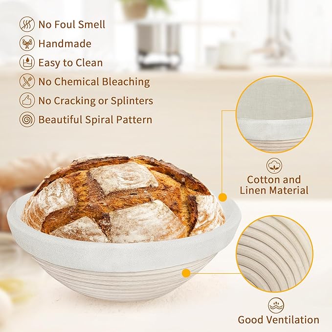 Banneton Proofing Basket Set,10 Inch Round & Oval Natural Rattan Sourdough Bread Proofing Basket