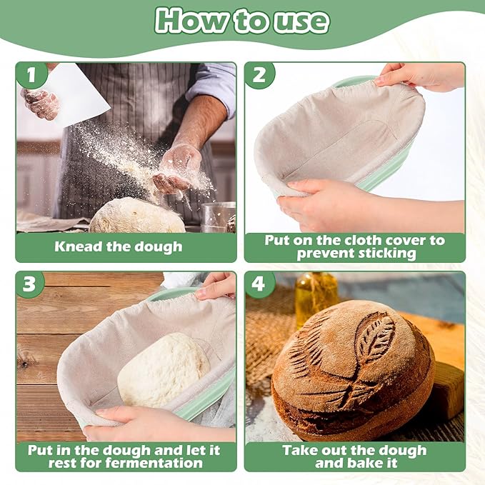 Nuogo 4 Pack Oval Bread Proofing Basket Silicone 10 Inch Collapsible Sourdough Bread Baking