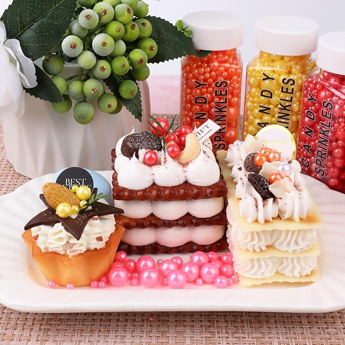 Rainbow Sprinkles Edible Cake Decorations, 6 Sizes Mix Colorful Pearl Sugar Sprinkles for Cupcake