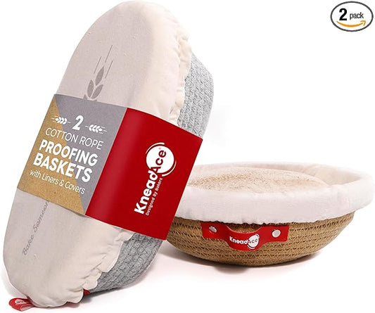 Cotton Rope Banneton Bread Proofing Basket Set, Oval & Round Bread Baskets with Liners & Covers for