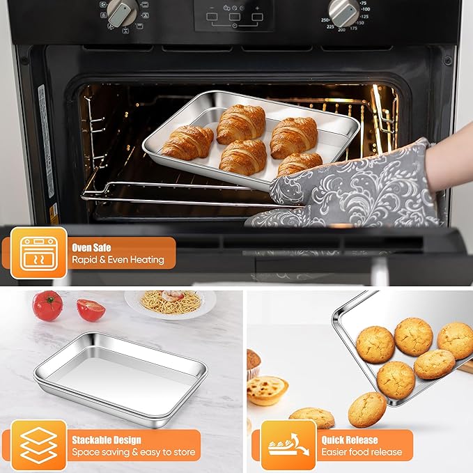 Homikit 2 Pack Baking Sheet, 9 x 7 Inches Stainless Steel Cookie Tray Set for Cooking Toasting
