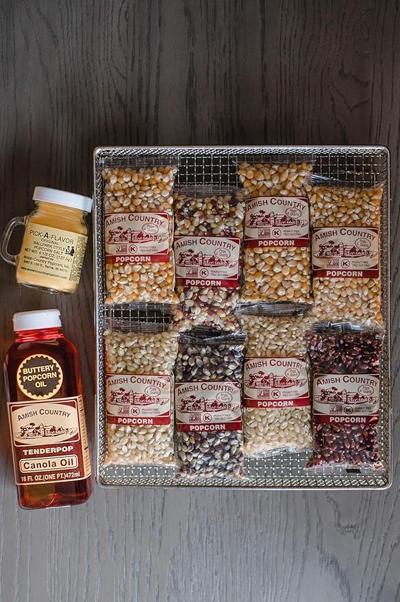 Amish Country Popcorn | 8-4 oz Bags | Stovetop Popping Sampler Pack with Canola Oil and BallPark