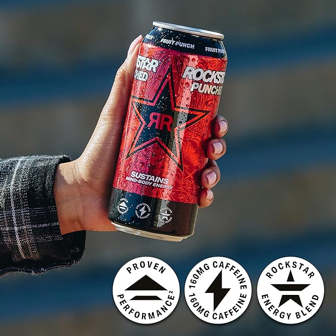 Rockstar Punched Energy Drink, Fruit Punch, 16 Fl Oz (Pack of 12) (Packaging May Vary)