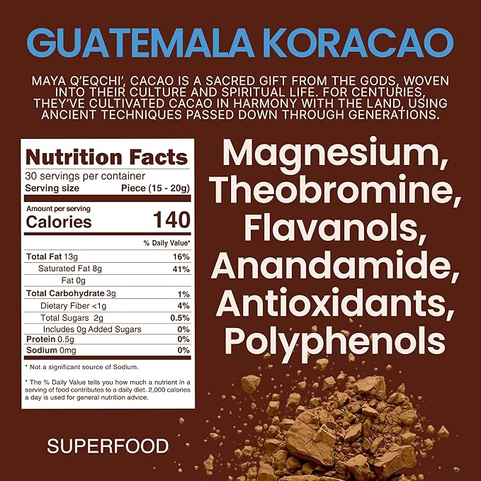 KORACAO Sustainably Harvested Guatemalan Cacao | Maya W'Eqchi Ceremonial Cacao | Ideal Superfood