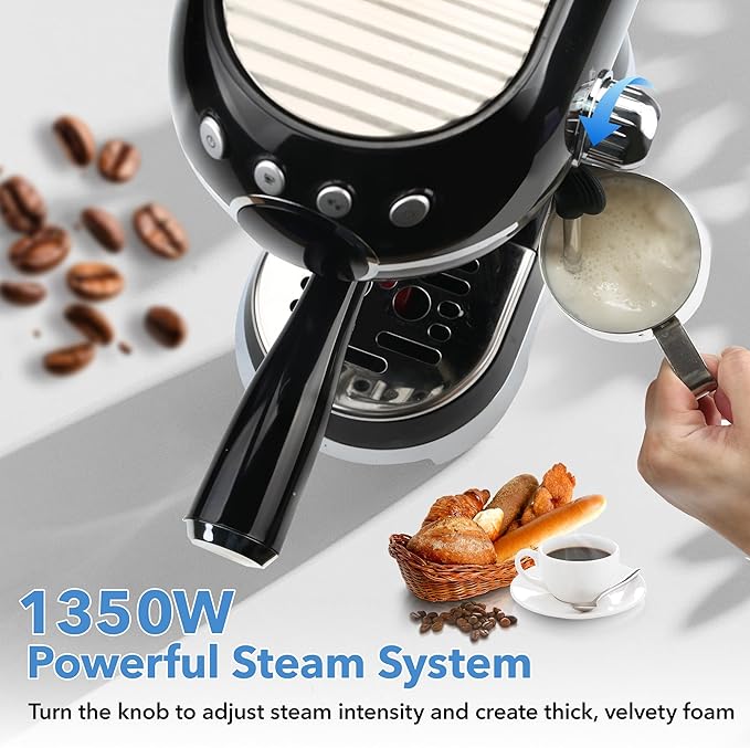 HBN 20Bar Compact Espresso Machine with Milk Frother, 27oz Removable Water Tank for Small Spaces