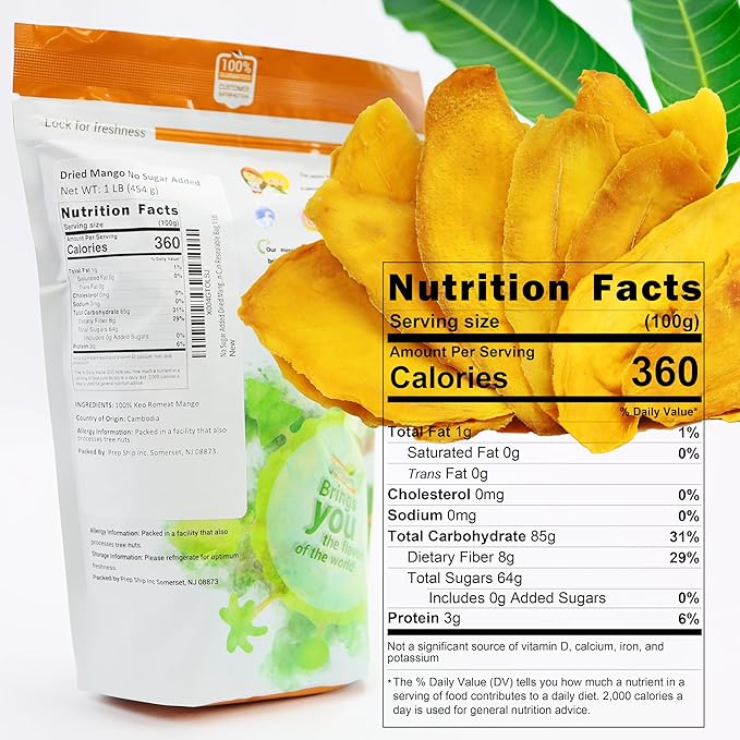 No Sugar Added Dried Mango Slices - 16 Oz Delicious Texture Soft & Juicy No Sugar Added Dried Mango