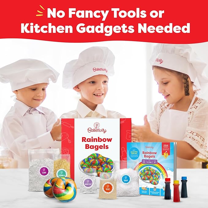 Baketivity Rainbow Bagel Kids Baking Kit - Baking Kits for Kids with Premeasured Ingredients