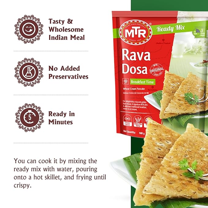 MTR Instant Rava Dosa Mix - Ready to Cook Authentic Indian Breakfast, Lunch, Dinner or Snack Meal