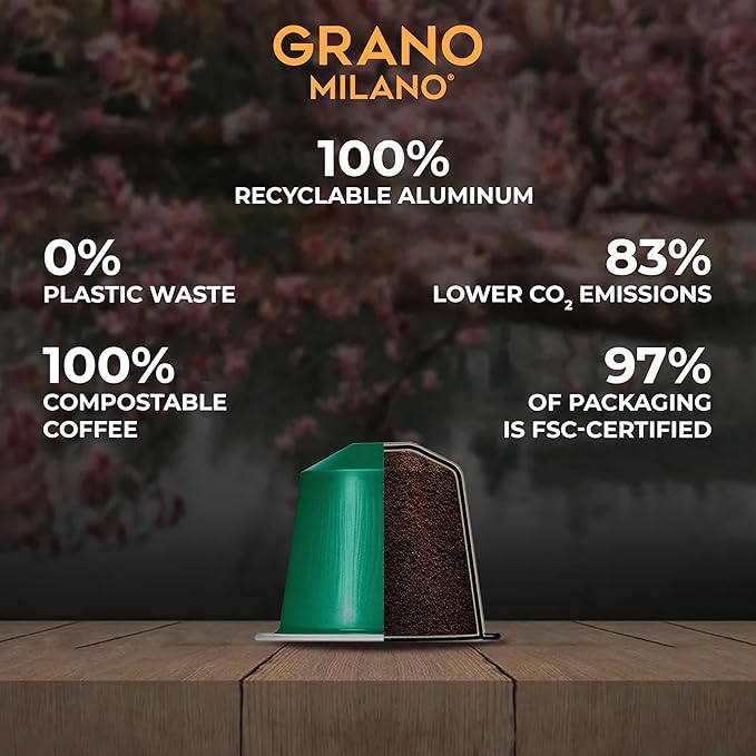 Grano Milano Ristretto Coffee Capsules - 100 Aluminum Coffee Pods Compatible with Nespresso