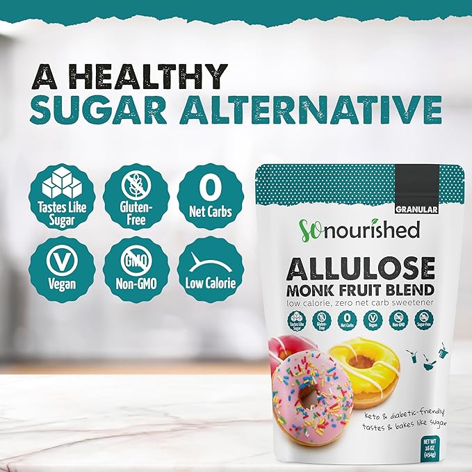 So Nourished Monk Fruit Sweetener with Allulose Granular - 1:1 Sugar Substitute, Keto - 0 Calorie