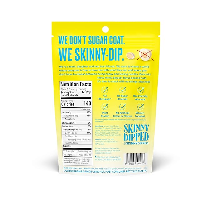 SkinnyDipped Lemon Bliss Almonds, Healthy Snack, Plant Protein, Gluten Free, 3.5 oz Resealable