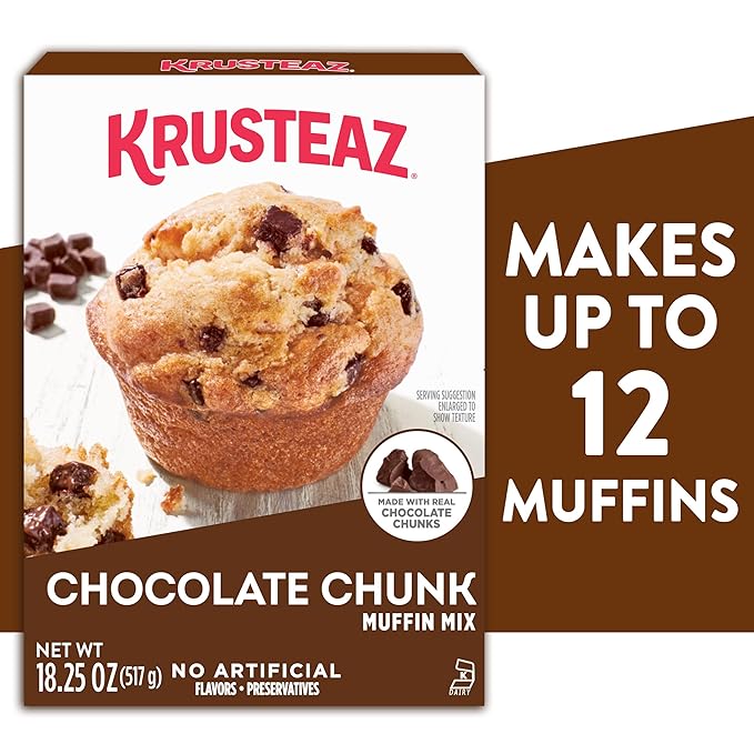 Krusteaz Chocolate Chunk Muffin Mix, With Real Chocolate, No Artificial Flavors or Preservatives