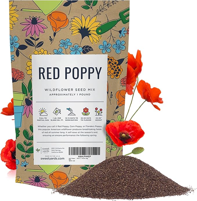 Red Poppy Seeds for Planting - Bulk 1 Pound Bag - Over 3,200,000 Wildflower Seeds