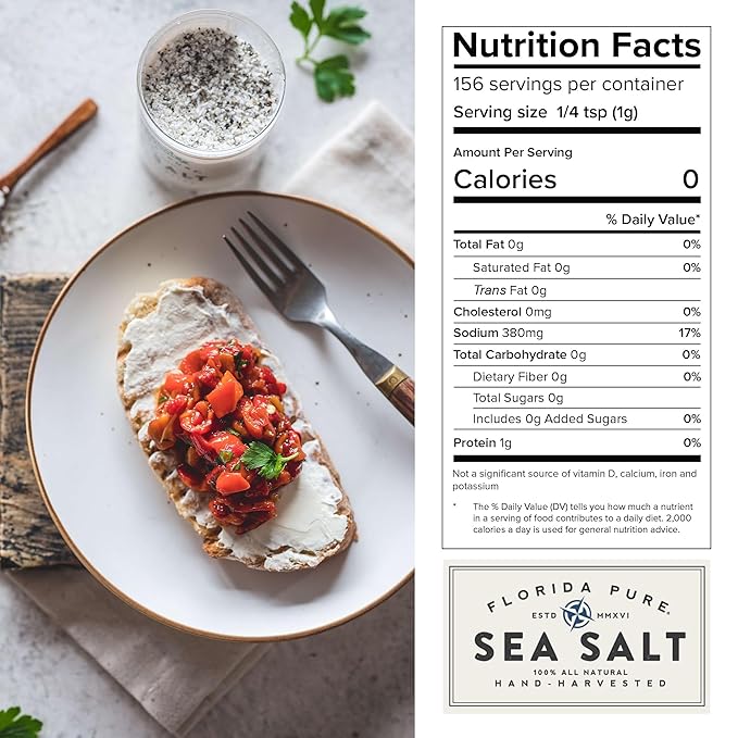 FLORIDA PURE Black Pepper Sea Salt - 80+ Mineral Sea Salt, Natural, Unrefined, Non Iodized - for