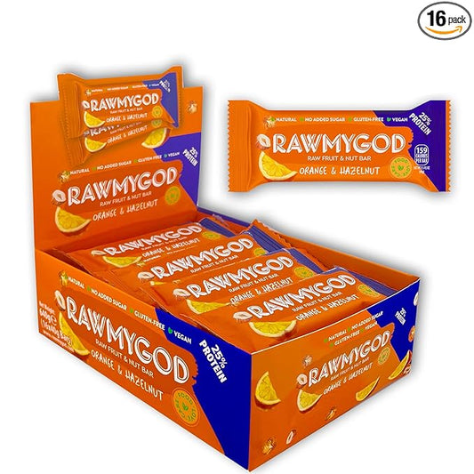 RAWMYGOD Fruit and Nut Bars, Good Source of Protein (10g, 25% protein content), Gluten Free, Vegan