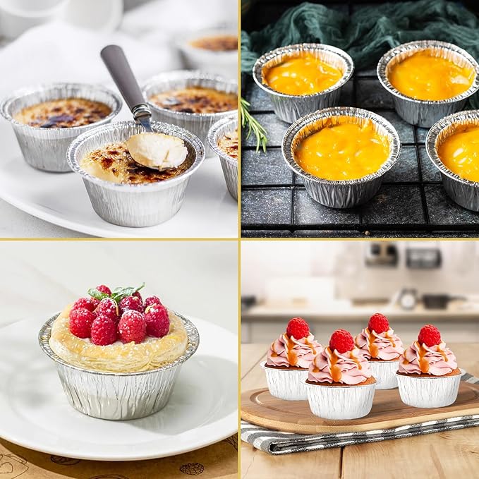 Aluminum Foil Baking Cups, 150 Pack Disposable 5 Oz Ramekins Aluminum Cupcake Muffin Liners Silver