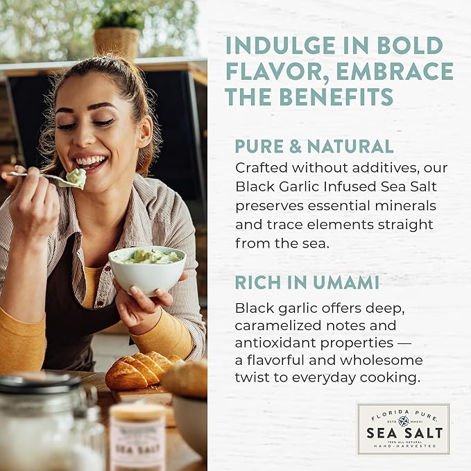 FLORIDA PURE Black Garlic Sea Salt - 80+ Mineral Sea Salt, Natural, Unrefined, Non Iodized - for