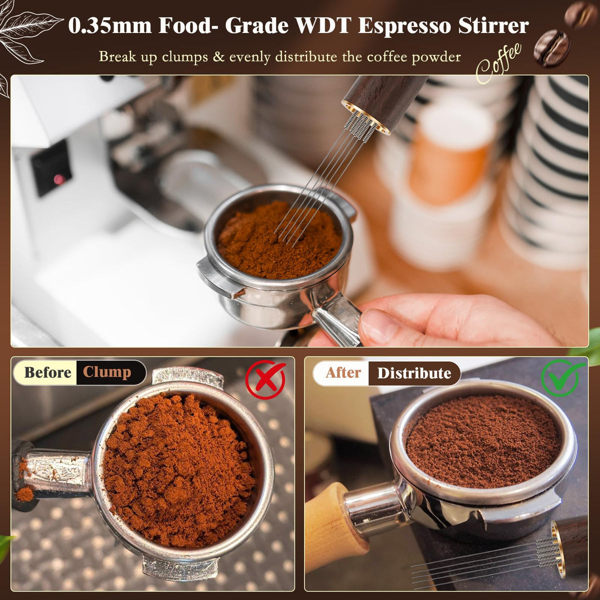 8 PCS Espresso Accessories Kit, 53.3mm Espresso Tamper Kit Coffee Tamper Set with Coffee