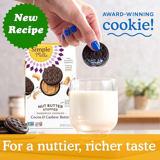 Simple Mills Nut Butter Stuffed Sandwich Cookies, Cocoa Cashew Crème, Nothing Artificial, Vegan