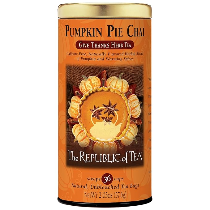 The Republic of Tea ??Pumpkin Pie Chai Herbal Tea Tin, 36 Naturally Caffeine-Free Tea Bags