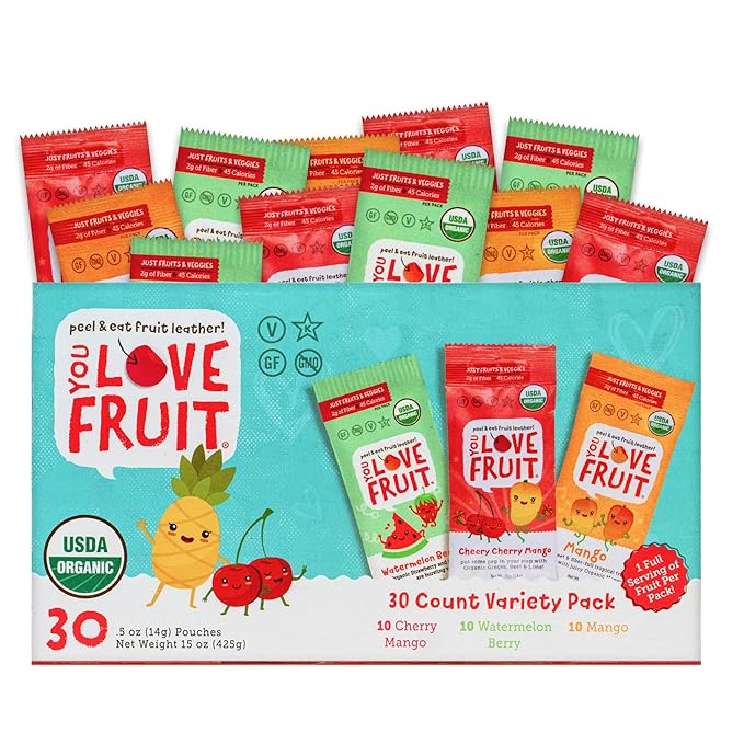 YOU LOVE FRUIT - Fruit Snacks Variety Pack 30 count, 100% Natural Gluten-Free, Vegan, Low Carb, Low