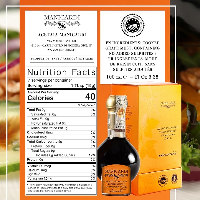 MANICARDI Extra Aged Balsamic Vinegar of Modena PDO - 25 Years - Perfect for Snacks, Pasta