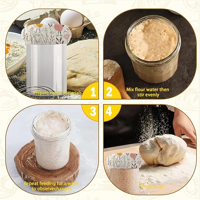 Rooster Floral 5-Pack Cloth Covers for Sourdough Starter Jar, Cloth Covers Reusable Lid Top