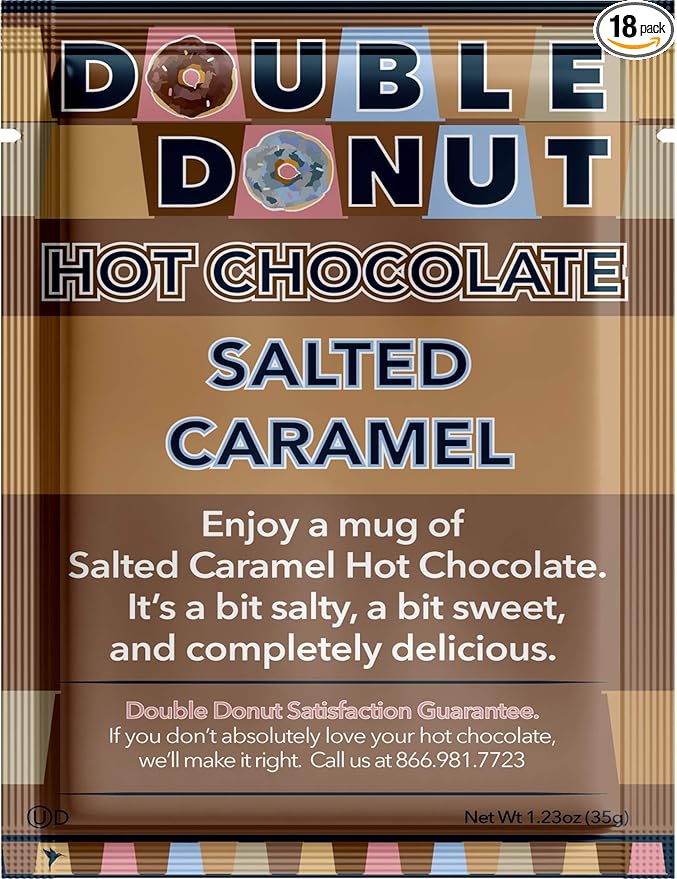 Double Donut Salted Caramel Hot Chocolate, Flavored Hot Chocolate Packets, Salted Caramel Hot Cocoa