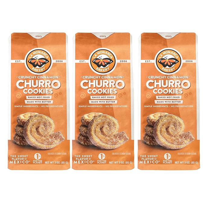 Churro Cookies, 3 Ounce (Pack of 3), Crunchy Cinnamon Mexican Churro Cookies made with Real Butter