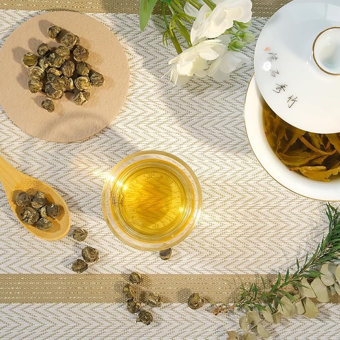 WT WEETEE Jasmine Pearls Tea Loose Leaf, Made of Jasmine Flavor with Green Tea Loose Leaf, Natural