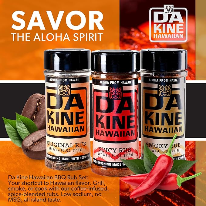 Da Kine Hawaiian Premium BBQ Dry Rub Seasoning Pack - Authentic BBQ Seasoning Blend - Perfect