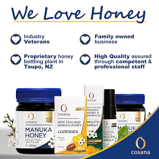 Cosana Manuka Honey 50 MGO + 250g – Multifloral - Bottled, sealed, and certified in New Zealand
