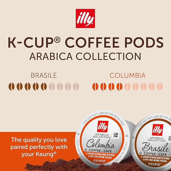 Illy Coffee K-Cups - Compatible Pods for Keurig Coffee Maker - Brasile & Columbia - Single Origin